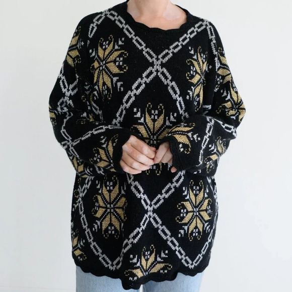 Vintage Nutcracker  Black Gold Print Knit Crewneck Sweater XL - Picture 2 of 11